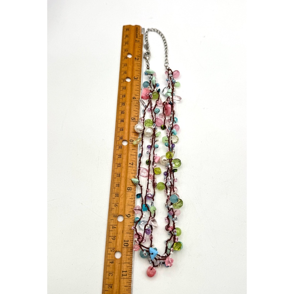 Boho Multi Strand Pastel Beaded Necklace UV Reactive Glass Pearl Mixed Media - Picture 10 of 10